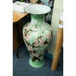 A TALL MODERN ORIENTAL PRUNUS BLOSSOM DECORATED VASE 35" high