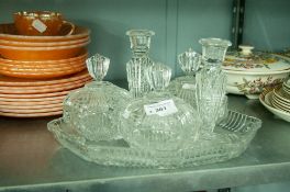 A CUT GLASS DRESSING TABLE SET OF SIX PIECES