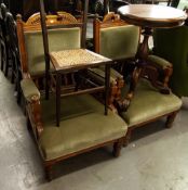 A VICTORIAN LADIES WALNUTWOOD OPEN ARMCHAIR, WITH OVER STUFFED SEAT, BACK AND ARMS AND A MATCHING