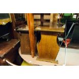 AN OAK PLY LARGE PERIODICAL RACK/COFFEE TABLE AND A STAINED PINE STOOL