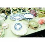 A LARGE TWENTIETH CENTURY BLUE AND WHITE MEAT PLATE AND ANOTHER SMALLER. TOGETHER WITH AN