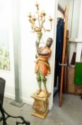 A MODERN BLACKAMOOR FLOOR LAMP DESIGNED AS A FIGURE OF AN AFRICAN AMERICAN GENTLEMAN HOLDING A