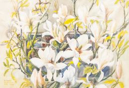 M.MARY MORRITT (TWENTIETH CENTURY) WATERCOLOUR DRAWING Floral study- white magnolia Signed and dated