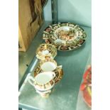 ROYAL CROWN DERBY CHINA INCLUDING; TEA CUP AND SAUCER, FIVE PLATES , A MINIATURE CUP AND SAUCER,