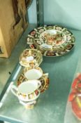 ROYAL CROWN DERBY CHINA INCLUDING; TEA CUP AND SAUCER, FIVE PLATES , A MINIATURE CUP AND SAUCER,