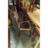 A SET OF OF FOUR ARTS AND CRAFTS STYLE SINGLE CHAIRS WITH WAVY LADDER RAIL BACKS (LACKS SEATS)