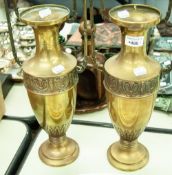 A PAIR OF BRASS URN VASES