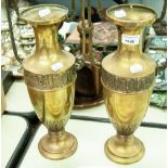 A PAIR OF BRASS URN VASES
