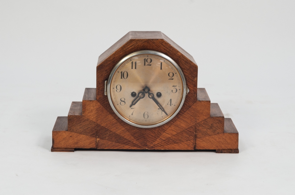 1930s ART DECO OAK CASED MANTLE CLOCK with Arabic dial