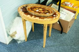 SMALL MUSICAL COFFEE TABLE AND A SIMPLE TRAY AND A WHITE TABLE CLOTH (3)