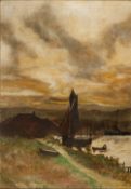 UNATTRIBUTED (EARLY TWENTIETH CENTURY) OIL PAINTING Coastal scene with moored sailing boat