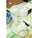 A CUT GLASS MUSHROOM SHAPE TABLE LAMP
