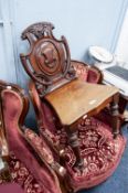 VICTORIAN MAHOGANY HALL CHAIR WITH SHAPED AND PIERCED BACK OVER SOLID SEAT, ON TURNED TAPERING FRONT