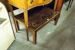 A MAHOGANY OBLONG COFFEE TABLE WITH DECORATIVE BLACK GLASS TOP DEPICTING TERRESTRIAL GLOBES, BRASS