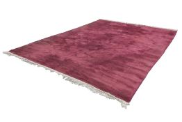 LARGE WASHED CHINESE WINE RED SELF COLOURED CARPET, embossed with flowers, 12' 6" x 9' 3"