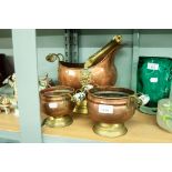AN EARLY TWENTIETH CENTURY BRASS COAL SCUTTLE AND GRADUATED BOWLS WITH END HANDLES (3)