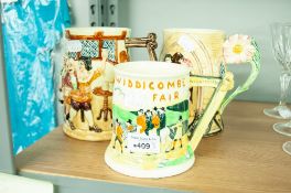 TWO MUSICAL POTTERY PINT TANKARDS AND A CROWN DEVON 'WIDDICOMBE FAIR' EXAMPLE (3)