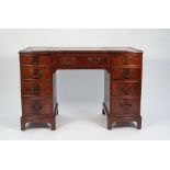 MODERN REPRODUCTION GEORGIAN STYLE FIGURED MAHOGANY TWIN PEDESTAL LADIES DESK, The moulded top inset