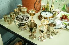 ELECTROPLATE - TO INCLUDE; 8 GOBLETS, HENRY C. ASH'S PATENT NO. 52 TEAPOT, BIRMINGHAM, ROSE BOWL,