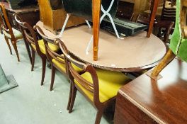 REGENCY STYLE MAHOGANY DOUBLE PEDESTAL D-END DINING TABLE, SIX SINGLE CHAIRS ENSUITE