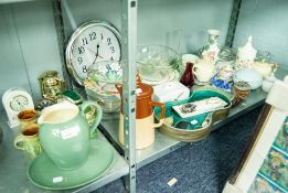 DENBY STONEWARE GREEN WATER JUG AND PLATE, BESWICK DISH, VARIOUS TRINKET BOXES, CLOCKS, BOWLS AND