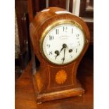 MARQUETRY INLAID OAK BALLOON CASED MANTEL CLOCK