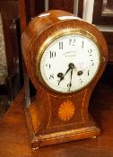 MARQUETRY INLAID OAK BALLOON CASED MANTEL CLOCK