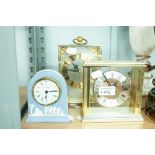 A WEDGWOOD QUARTZ CLOCK, WHITEHALL QUARTZ CLOCK AND A JUNGHANS CLOCK (3)