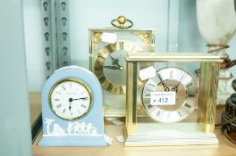 A WEDGWOOD QUARTZ CLOCK, WHITEHALL QUARTZ CLOCK AND A JUNGHANS CLOCK (3)