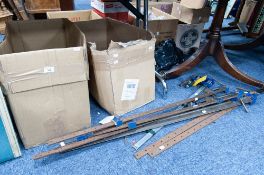 SELECTION OF WOOD WORKING TOOLS TO INCLUDE LARGE CLAMPS, 'G' CLAMPS, PLANES, ETC.