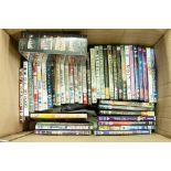 ONE BOX OF VARIOUS DVD's, BOXED SET OF THE 'MAGNIFICENT SEVEN' AND 41 OTHERS