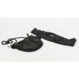 LADY'S BLACK BUGLE BEAD HEART SHAPED EVENING BAG, with cord handle and the matching broad tapered