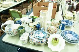 MASONS IRONSTONE CHINA PLATE, SIMILAR IMARI STYLE PLATE AND A QUANTITY OF OLD PLATES AND SAUCERS,