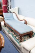 EARLY NINETEENTH CENTURY CHILD'S CARVED MAHOGANY CHAISE LONGUE, 55" long, together with a SIMILAR