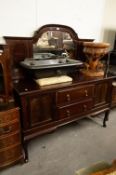 A LARGE, CIRCA 1920S, MAHOGANY MIRROR-BACK SIDEBOARD WITH TWO CENTRAL DRAWERS AND FLANKING