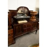 A LARGE, CIRCA 1920S, MAHOGANY MIRROR-BACK SIDEBOARD WITH TWO CENTRAL DRAWERS AND FLANKING