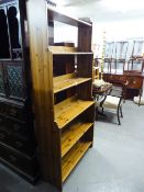 A LARGE PINE SIX TIER OPEN BOOKCASE