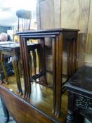 MAHOGANY NEST OF TRIO COFFEE TABLES ON SLENDER LEGS