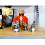 A GROUP OF FIVE PEWTER FIGURINES TO INCLUDE 'THE CRYSTAL UNICORN' AND UNIVERSAL STUDIOS E.T. BATTERY