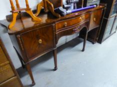 GEORGIAN STYLE LINE INLAID MAHOGANY SERPENTINE SIDEBOARD, 6' WIDE