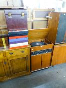 DYNATRON RADIOGRAM IN TEA CASE, A PAIR OF LOUDSPEAKERS AND LP GRAMOPHONE RECORDS