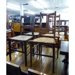 A PAIR OF EDWARDIAN MAHOGANY SIDE/BEDROOM CHAIRS, WITH INSET CANE SEAT AND ANOTHER PAIR SIMILAR