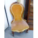 A VICTORIAN WALNUTWOOD FRAMED SPOON BACK LADY'S CHAIR