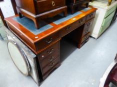 A MAHOGANY DOUBLE PEDESTAL DESK, WITH LEATHER INSET TOP, 4'6" WIDE