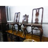 VICTORIAN OAK HALL CHAIR WITH PANEL SEAT (A.F.) AND A PAIR OF MAHOGANY QUEEN ANNE STYLE DINING