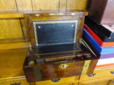 VICTORIAN WALNUTWOOD AND BRASS BOUND LARGE PORTABLE WRITING BOX