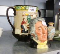 ROYAL DOULTON TWO HANDLED MUGS, 'POTTERY IN THE PAST' D6696 AND 'SIR HENRY DOULTON' D6703 (2)