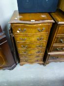 GEORGIAN STYLE MAHOGANY SMALL TALLBOY SERPENTINE CHEST OF SIX DRAWERS, ON BRACKET FEET, 1'7" WIDE