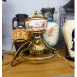 AN EARLY 20TH CENTURY JARDINIÈRE AND ANOTHER OVAL EXAMPLE AND A BRASS OIL LAMP STYLE CEILING