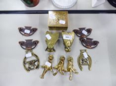 SET OF FOUR EARLY 20th CENTURY OXYDISED ART NOUVEAU DRAWER HANDLES WITH EMBOSSED BACK PLATES;